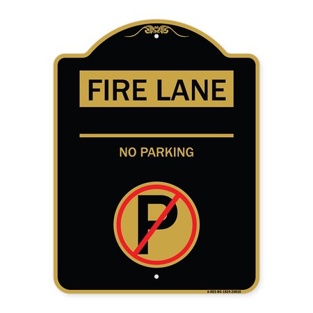 Signmission Fire Lane-No Parking W/ No Parking, Black & Gold Aluminum Sign, 18" x 24", BG-1824-24010 A-DES-BG-1824-24010